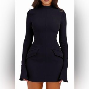 Sophisticated Black Long Sleeve Mini Dress